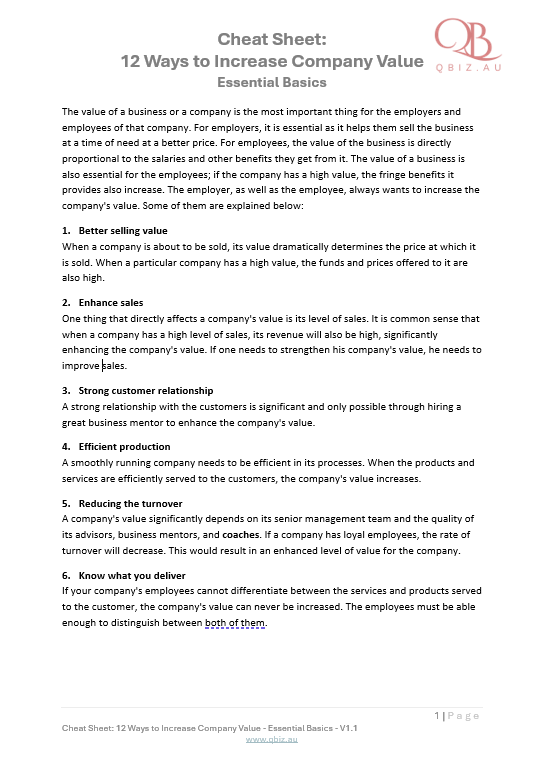 Cheat Sheet: 12 Ways to Increase Company Value