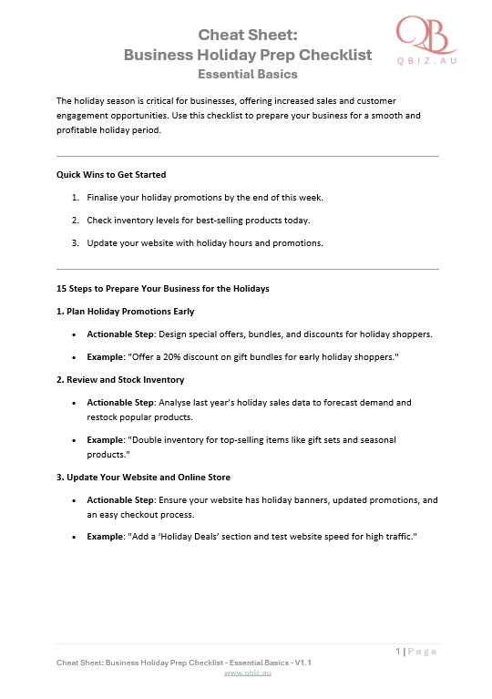 Cheat Sheet: Business Holiday Prep Checklist
