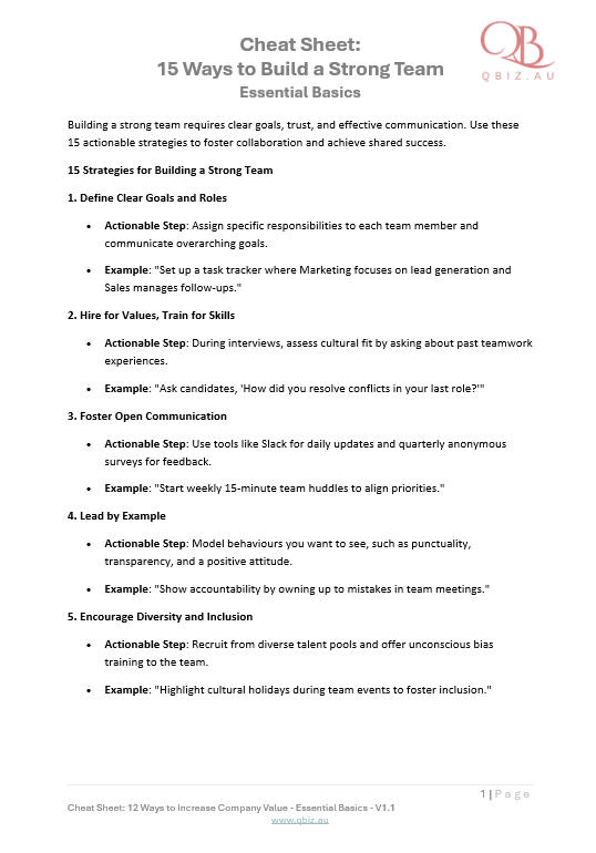 Cheat Sheet: 15 Ways to Build a Strong Team