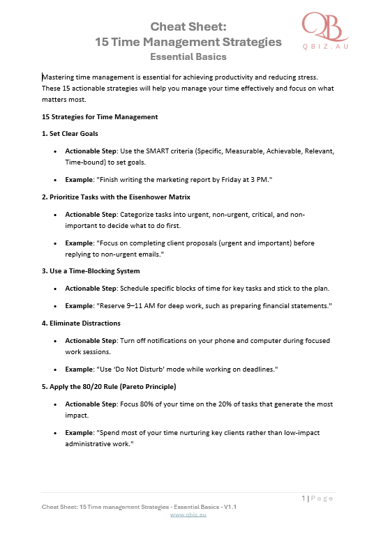 Cheat Sheet: 15 Time Management Strategies