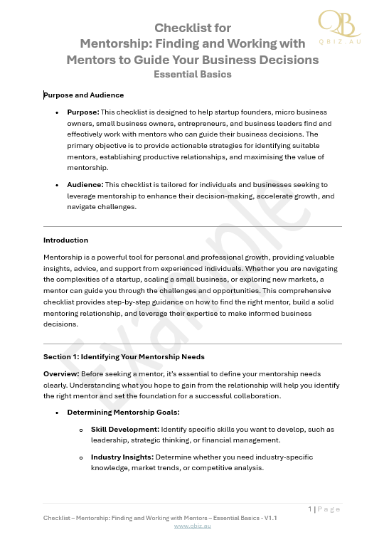 Checklist for Mentorship: Finding and Working with Mentors to Guide Your Business Decisions