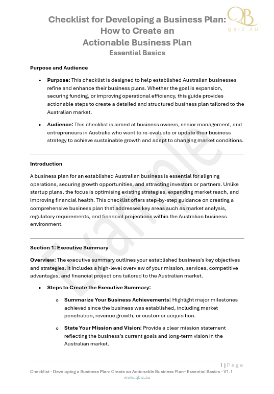 Checklist for Developing a Business Plan: How to Create an Actionable Business Plan