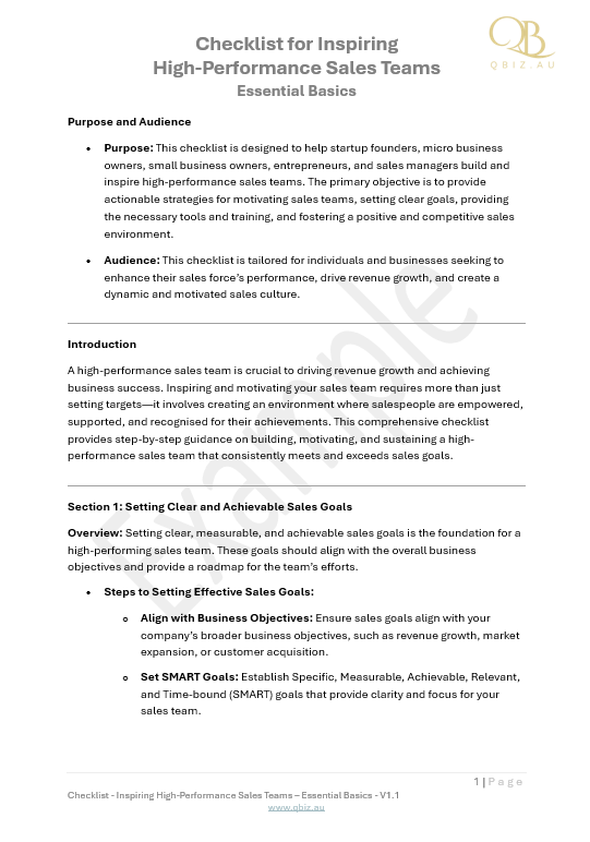 Checklist for Inspiring High-Performance Sales Teams