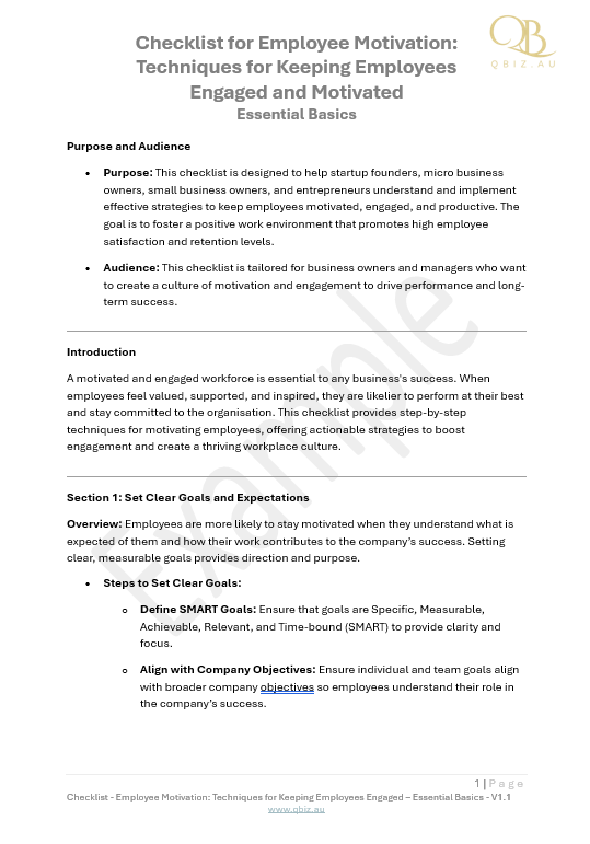 Checklist for Employee Motivation: Techniques for Keeping Employees Engaged and Motivated