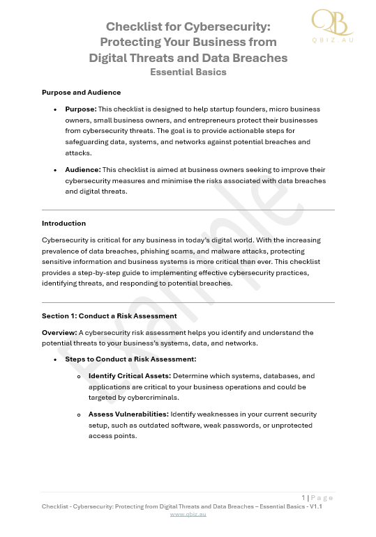 Checklist for Cybersecurity: Protecting Your Business from Digital Threats and Data Breaches