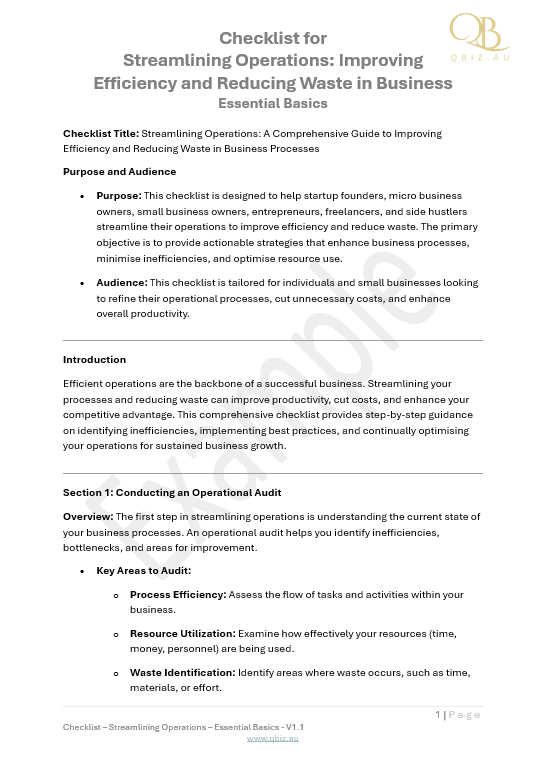 Checklist for Streamlining Operations: Tips for Improving Efficiency and Reducing Waste in Business Processes