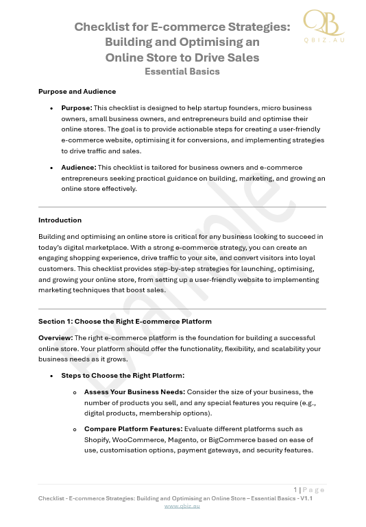 Checklist for E-commerce Strategies: Building and Optimising an Online Store to Drive Sales