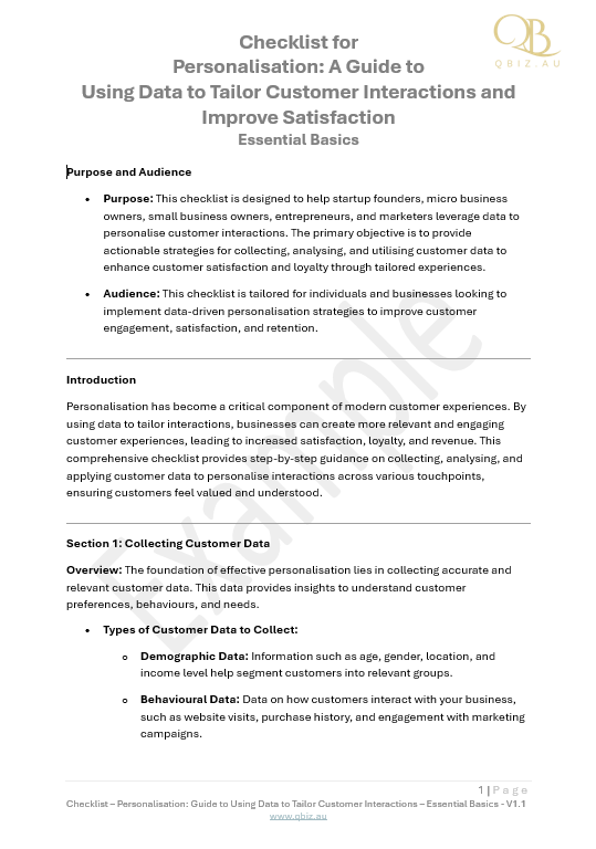 Checklist for Personalisation: Using Data to Tailor Customer Interactions and Improve Satisfaction