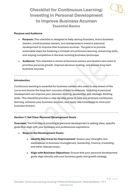 Checklist for Continuous Learning: Investing in Personal Development to Improve Business Acumen