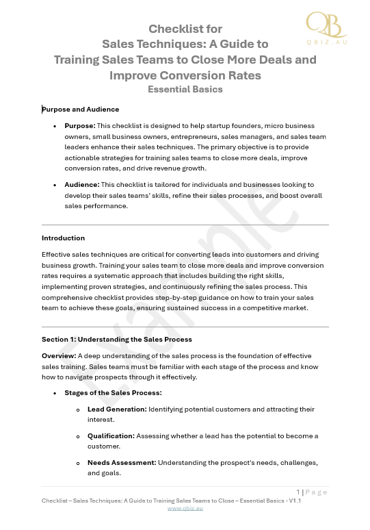 Checklist for Sales Techniques: Training Sales Teams to Close More Deals and Improve Conversion Rates