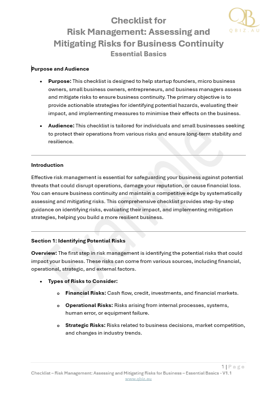 Checklist for Risk Management: Assessing and Mitigating Risks to Ensure Business Continuity