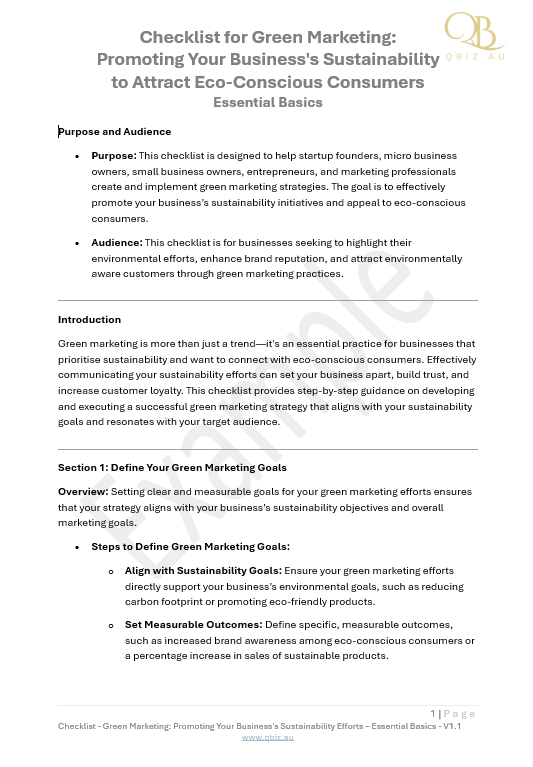 Checklist for Green Marketing: Promoting Your Business's Sustainability Efforts to Attract Eco-Conscious Consumers