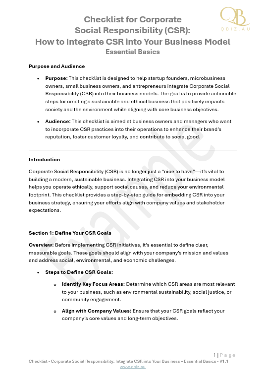 Checklist for Corporate Social Responsibility (CSR): How to Integrate CSR into Your Business Model