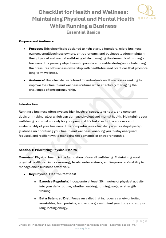Checklist for Health and Wellness: Maintaining Physical and Mental Health While Running a Business
