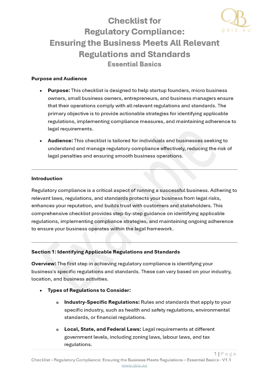 Checklist for Regulatory Compliance: Ensuring the Business Meets All Relevant Regulations and Standards