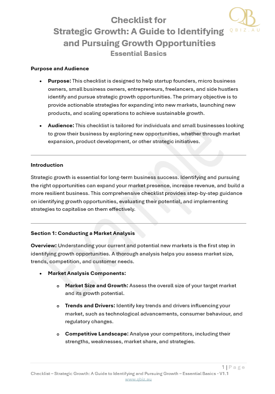 Checklist for Strategic Growth: Identifying and Pursuing Growth Opportunities, Such as New Markets or Products