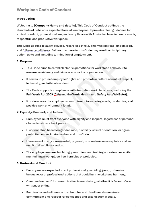Workplace Code of Conduct: Foster ethical standards, mutual respect, and accountability in the workplace for every employee.