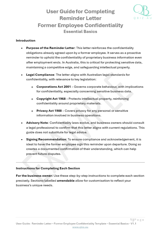 Reminder Letter – Former Employee Confidentiality Obligations