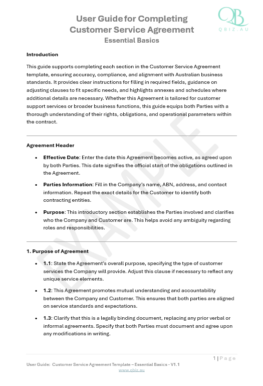 Customer Service Agreement: Defining Customer Service Conditions and Obligations
