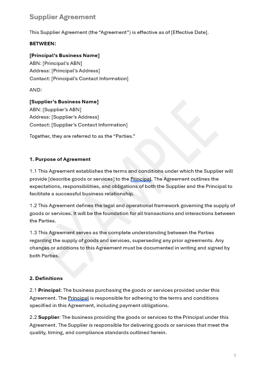 Supplier Agreement: A template for formalising supplier agreements and obligations.