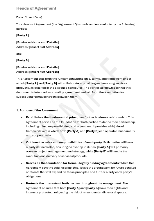 Heads of Agreement: Preliminary Binding Framework for Business Collaboration
