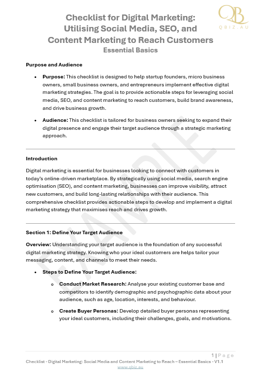 Checklist for Digital Marketing: Utilising Social Media, SEO, and Content Marketing to Reach Customers