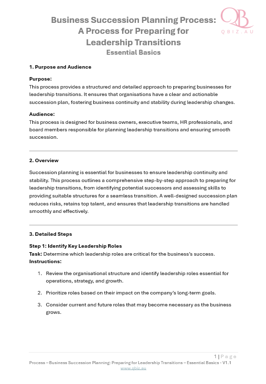 Business Succession Planning Process: A Process for Preparing for Leadership Transitions
