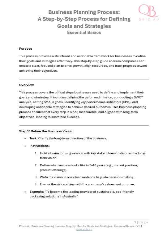 Business Planning Process: A Step-by-Step Process for Defining Goals and Strategies