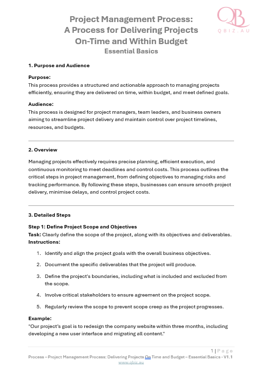 Project Management Process: A Process for Delivering Projects On Time and Within Budget