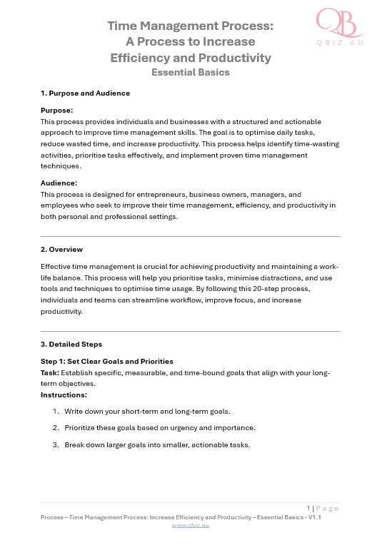 Time Management Process: A Process to Increase Efficiency and Productivity