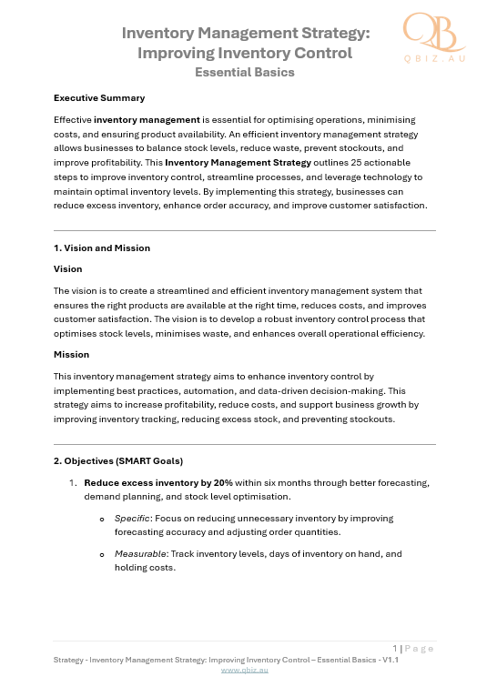Inventory Management Strategy: Improving Inventory Control