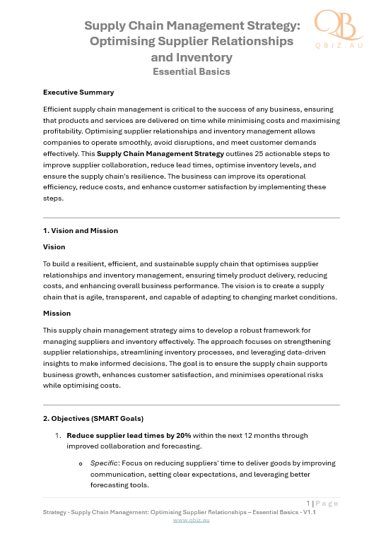 Supply Chain Management Strategy: Optimising Supplier Relationships and Inventory