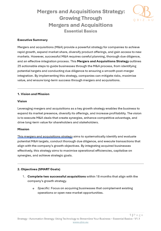 Mergers and Acquisitions Strategy: Growing Through Mergers and Acquisitions