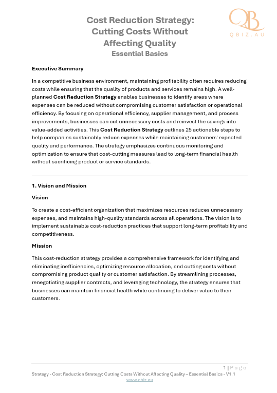 Cost Reduction Strategy: Cutting Costs Without Affecting Quality