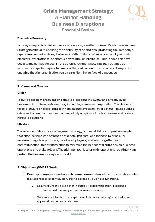 Crisis Management Strategy: A Plan for Handling Business Disruptions