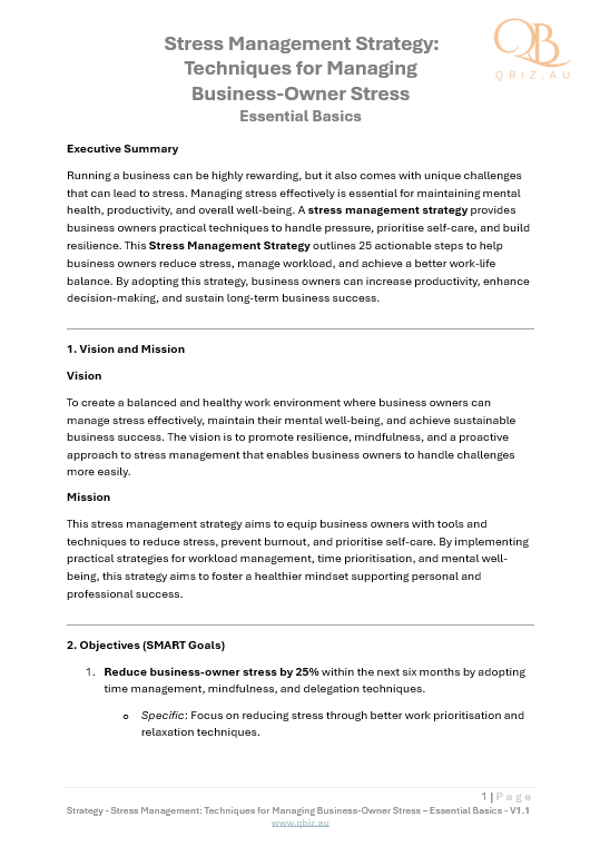 Stress Management Strategy: Techniques for Managing Business-Owner Stress
