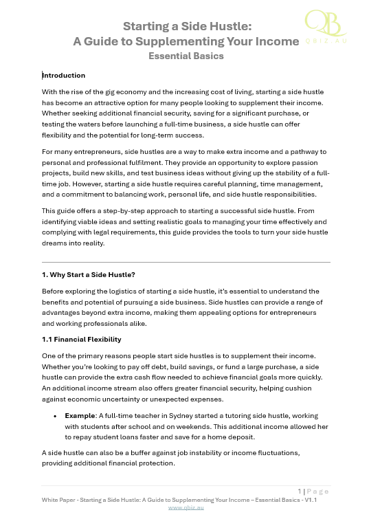 White Paper: Starting a Side Hustle: A Guide to Supplementing Your Income