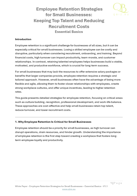 White Paper: Employee Retention Strategies for Small Businesses