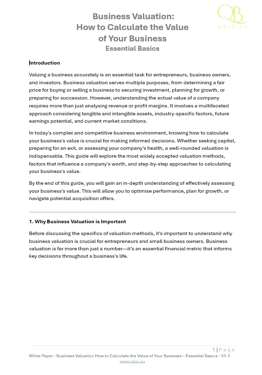 White Paper: Business Valuation: How to Calculate the Value of Your Business