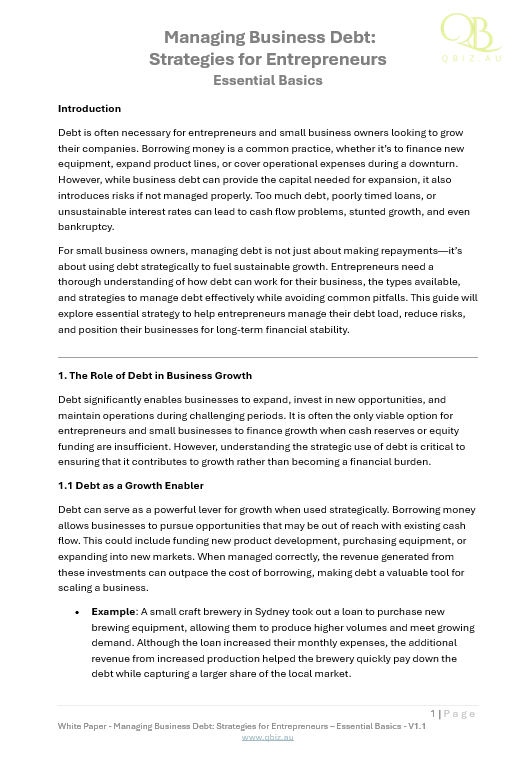 White Paper: Managing Business Debt: Strategies for Entrepreneurs
