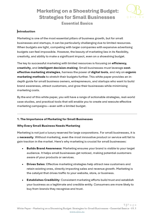 White Paper: Marketing on a Shoestring Budget: Strategies for Small Businesses