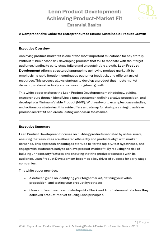 White Paper: Lean Product Development: Achieving Product-Market Fit