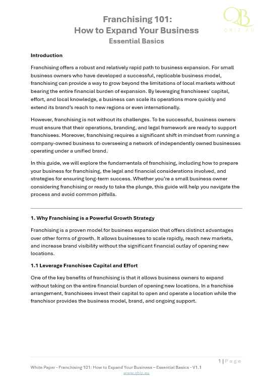White Paper: Franchising 101: How to Expand Your Business