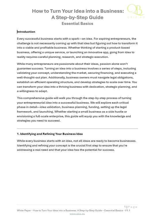 White Paper: How to Turn Your Idea into a Business: A Step-by-Step Guide