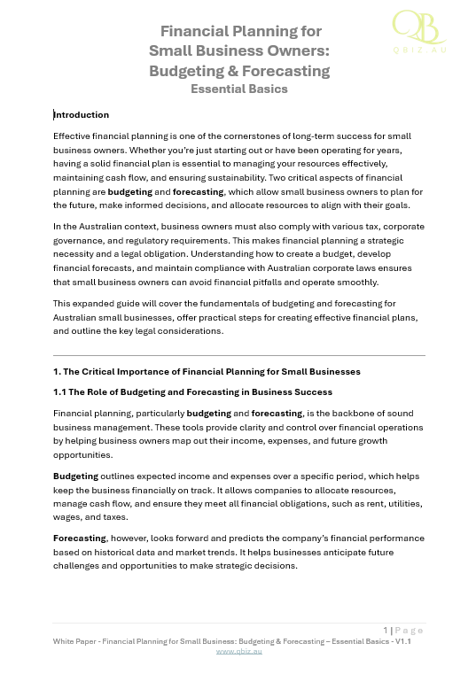 White Paper: Financial Planning for Small Business Owners: Budgeting & Forecasting
