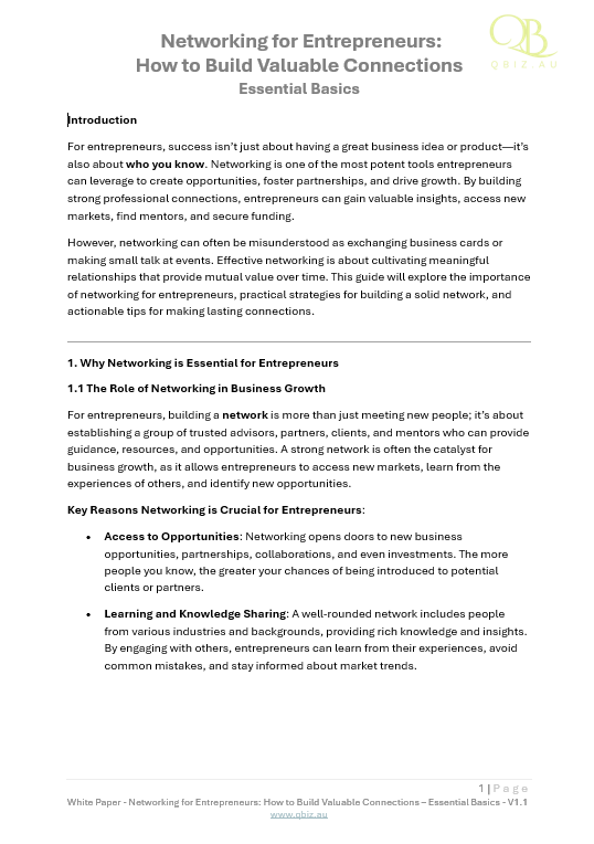 White Paper: Networking for Entrepreneurs: How to Build Valuable Connections
