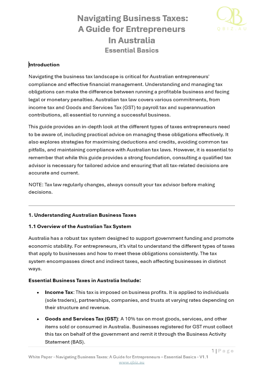 White Paper: Navigating Business Taxes: A Guide for Entrepreneurs