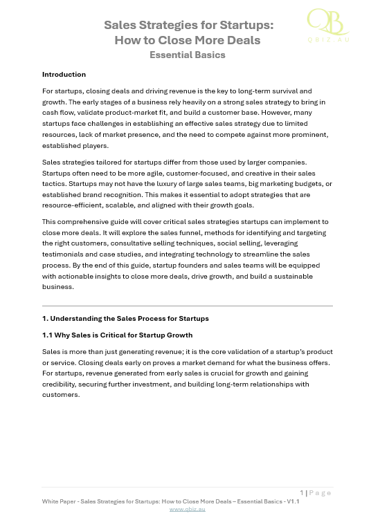 White Paper: Sales Strategies for Startups: How to Close More Deals