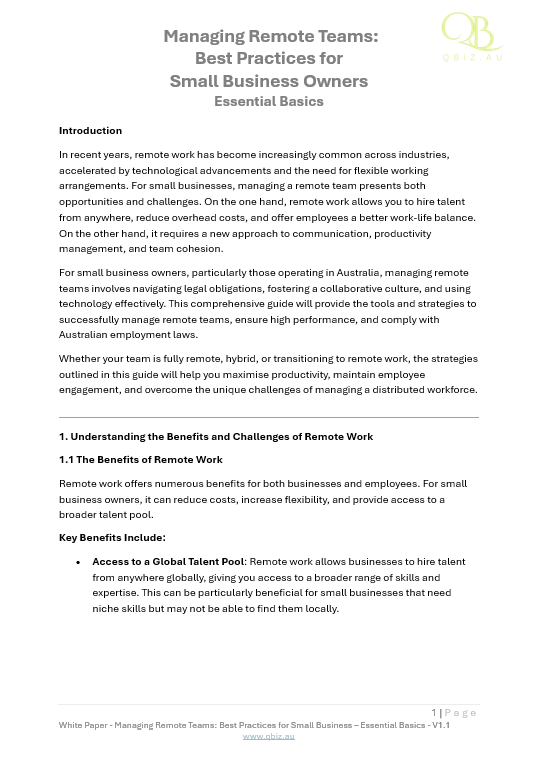 White Paper: Managing Remote Teams: Best Practices for Small Business Owners