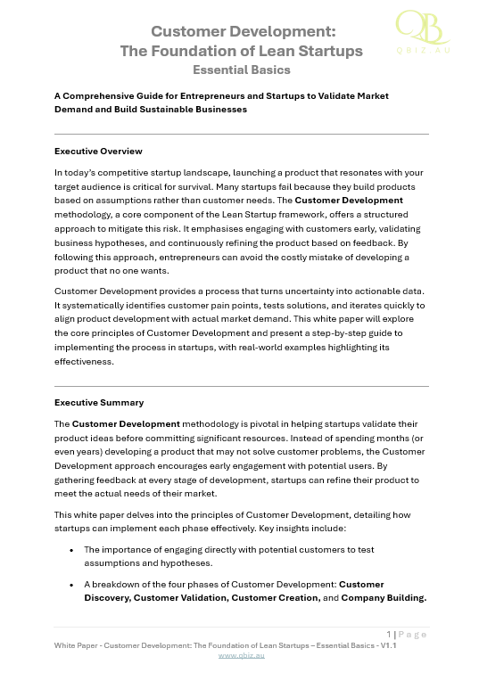 White Paper: Customer Development—The Foundation of Lean Startups